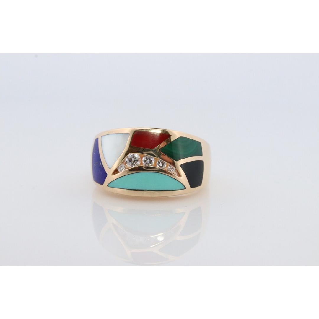 Bagley & Hotchkiss Dome RING 14K Yellow Gold Inlaid Gemstone Ring Mother of Pear For Sale 4