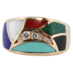Bagley & Hotchkiss Dome RING Bague en or jaune 14K incrustée de pierres précieuses Mère de Poire