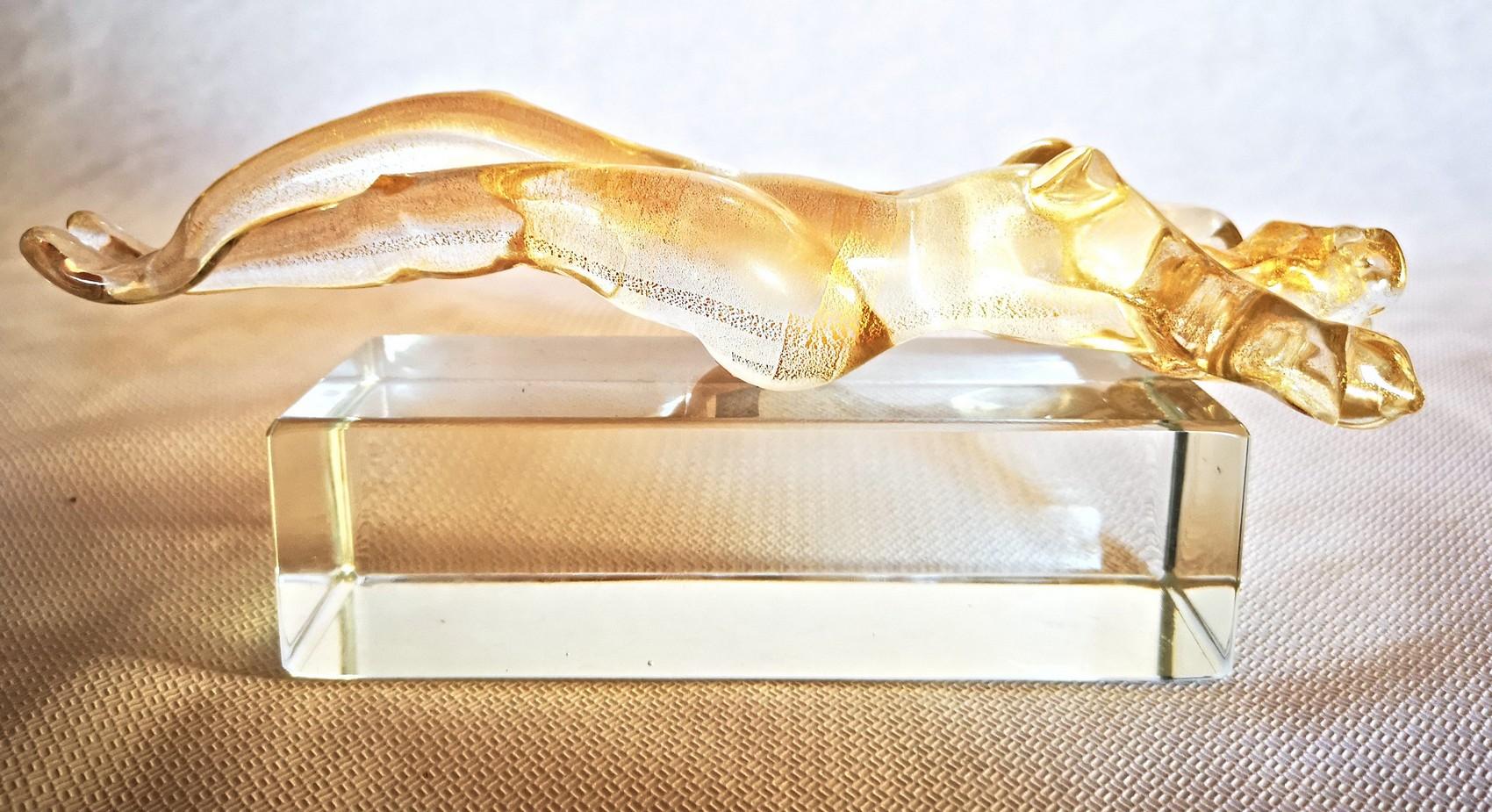 Italian Bagnante, Gold over Clear Murano Glass, 1960s Alfredo Barbini Attribution