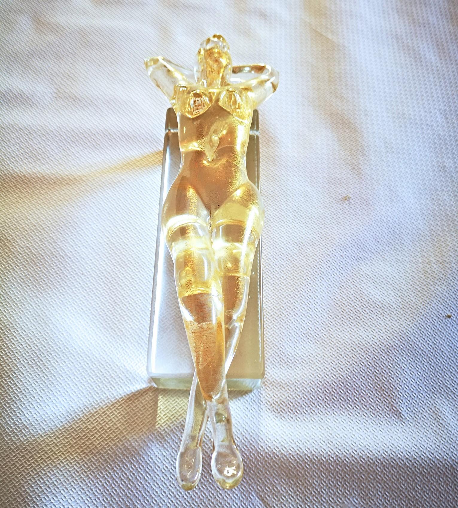20th Century Bagnante, Gold over Clear Murano Glass, 1960s Alfredo Barbini Attribution