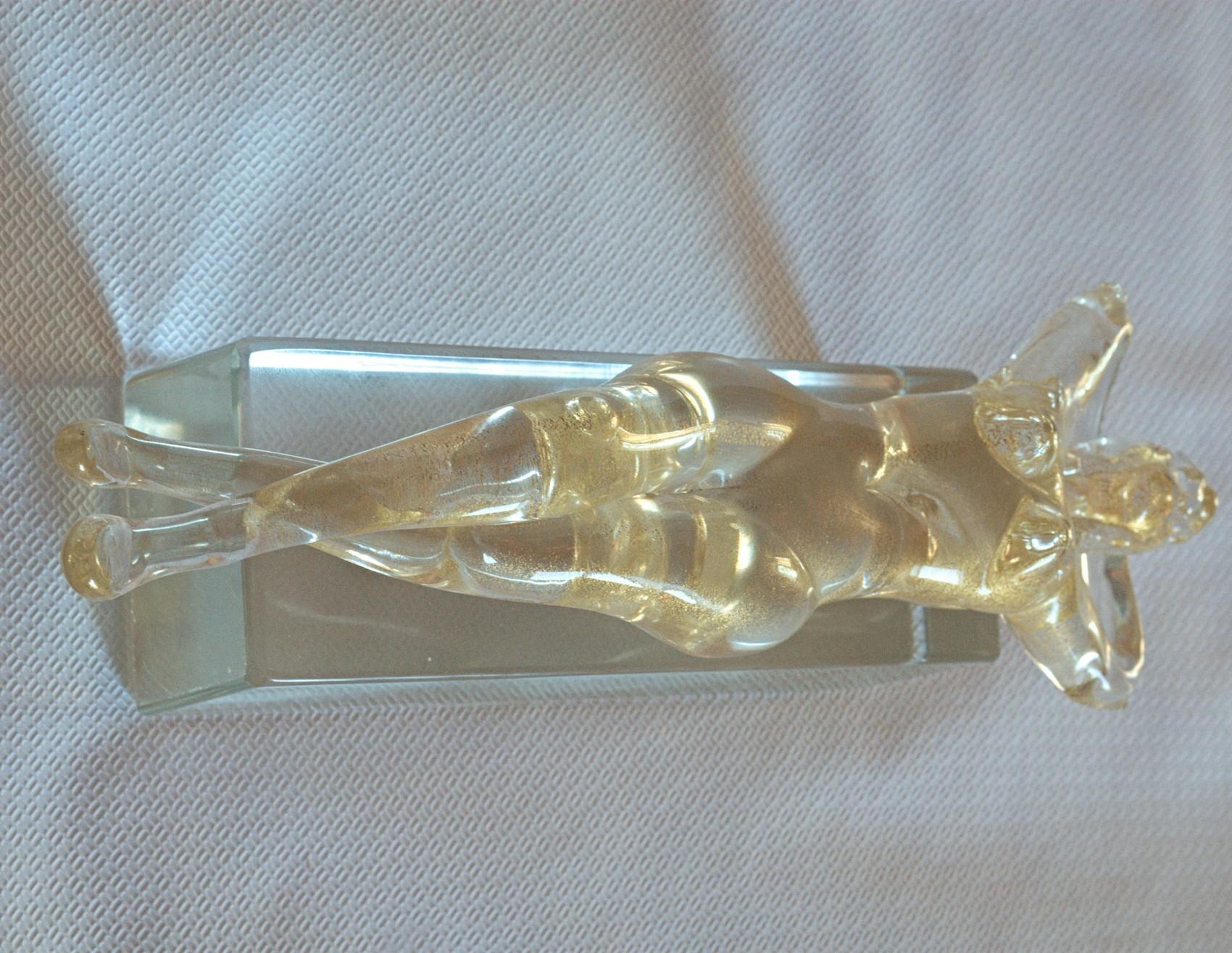Bagnante, Gold over Clear Murano Glass, 1960s Alfredo Barbini Attribution 1