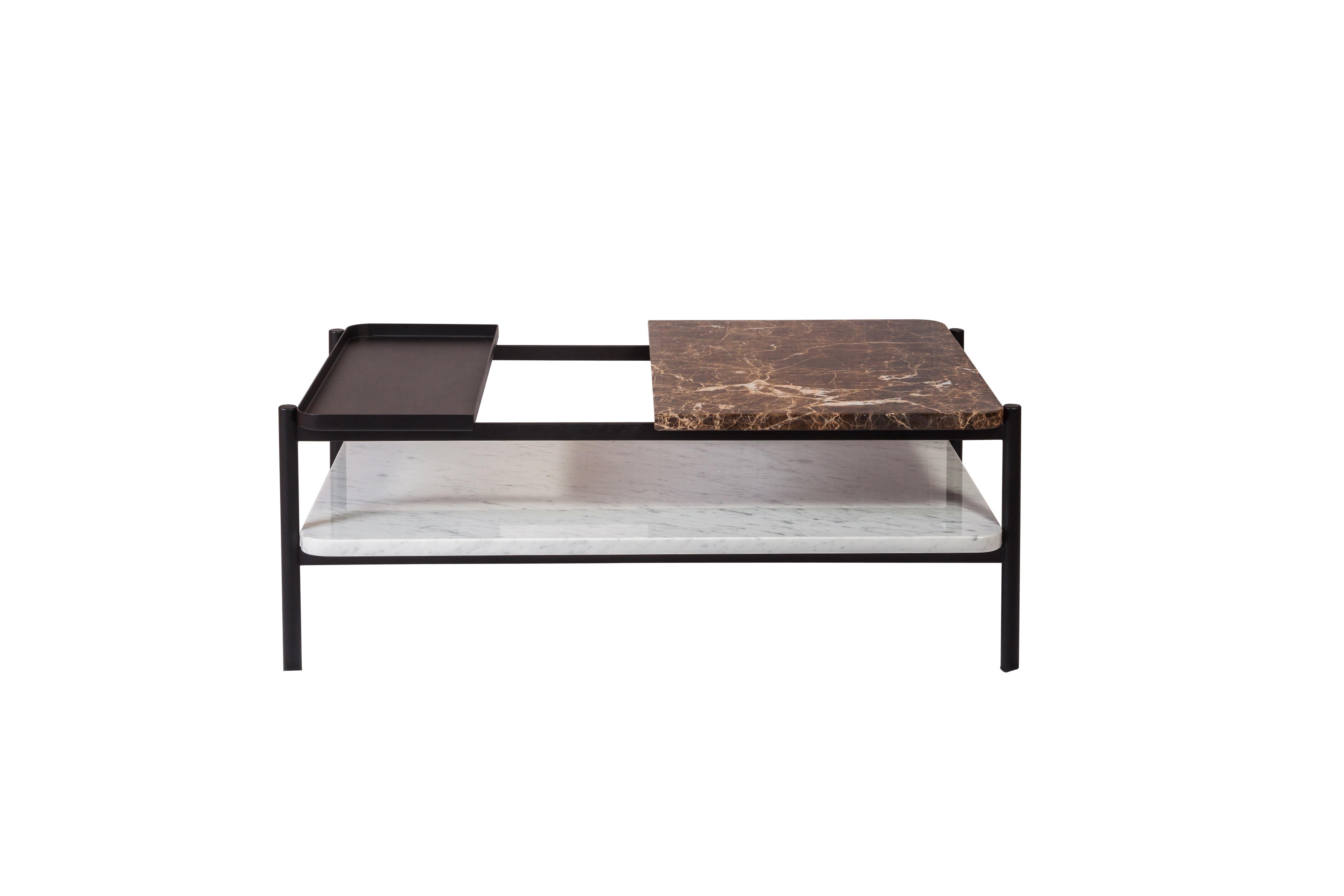 Bagnères Coffee Table Emperador ‘Brown’ and Arabescato ‘White’ Marble and Metal In Excellent Condition For Sale In Arudy, Aquitaine