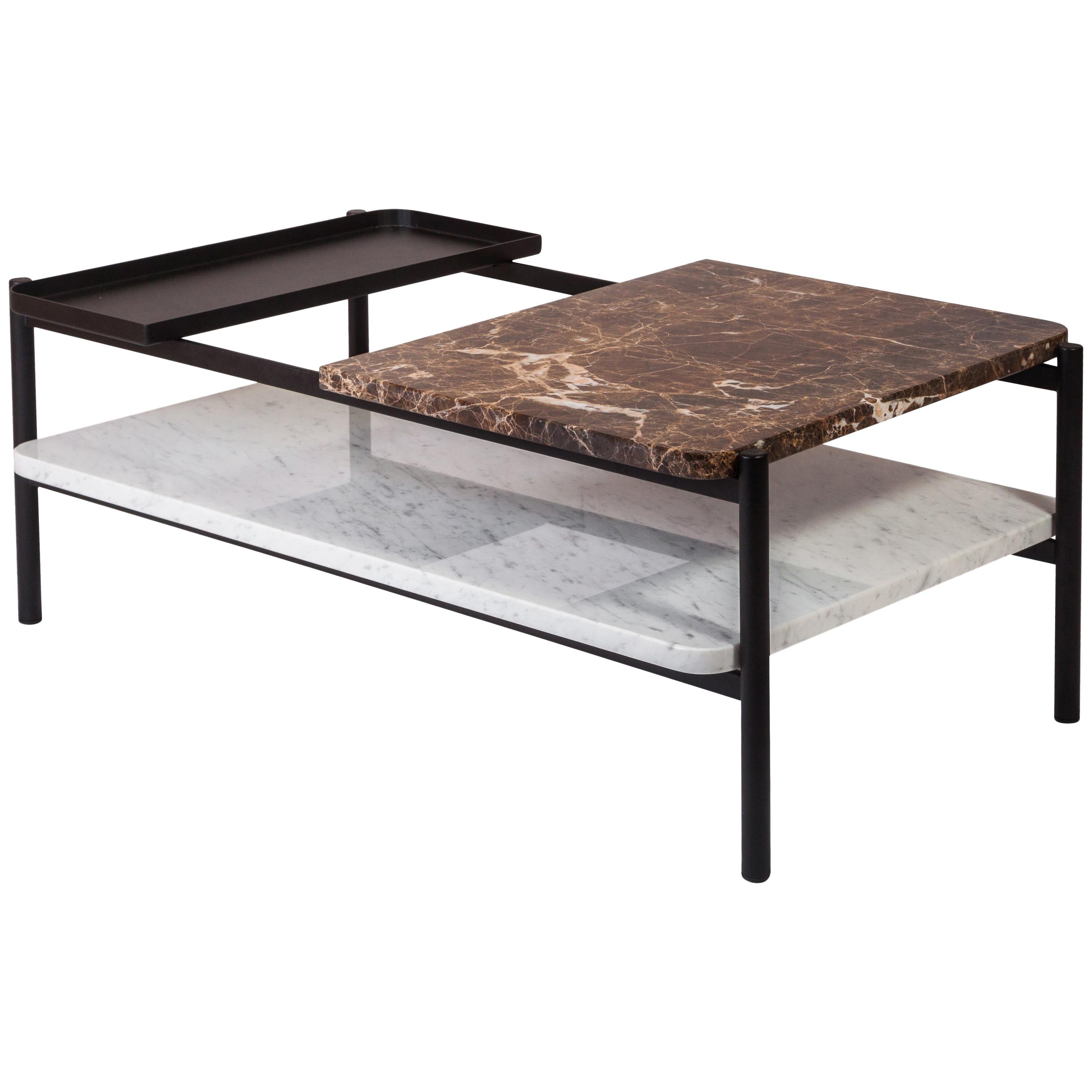 Bagnères Coffee Table Emperador ‘Brown’ and Arabescato ‘White’ Marble and Metal For Sale