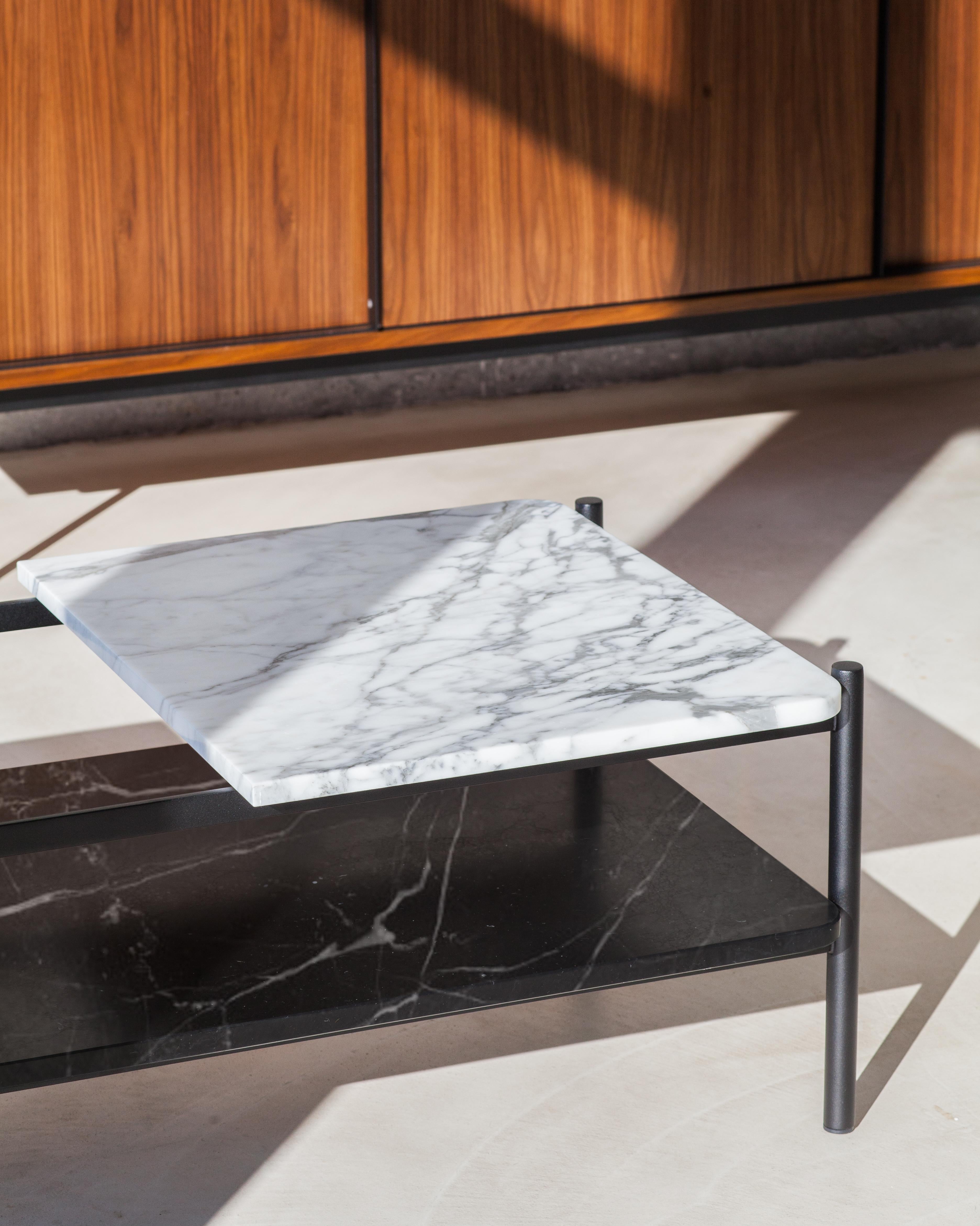 Bagnères Coffee Table Marquina 'Black' Marble and Metal Frame/Lower Shelf In New Condition For Sale In Arudy, Aquitaine