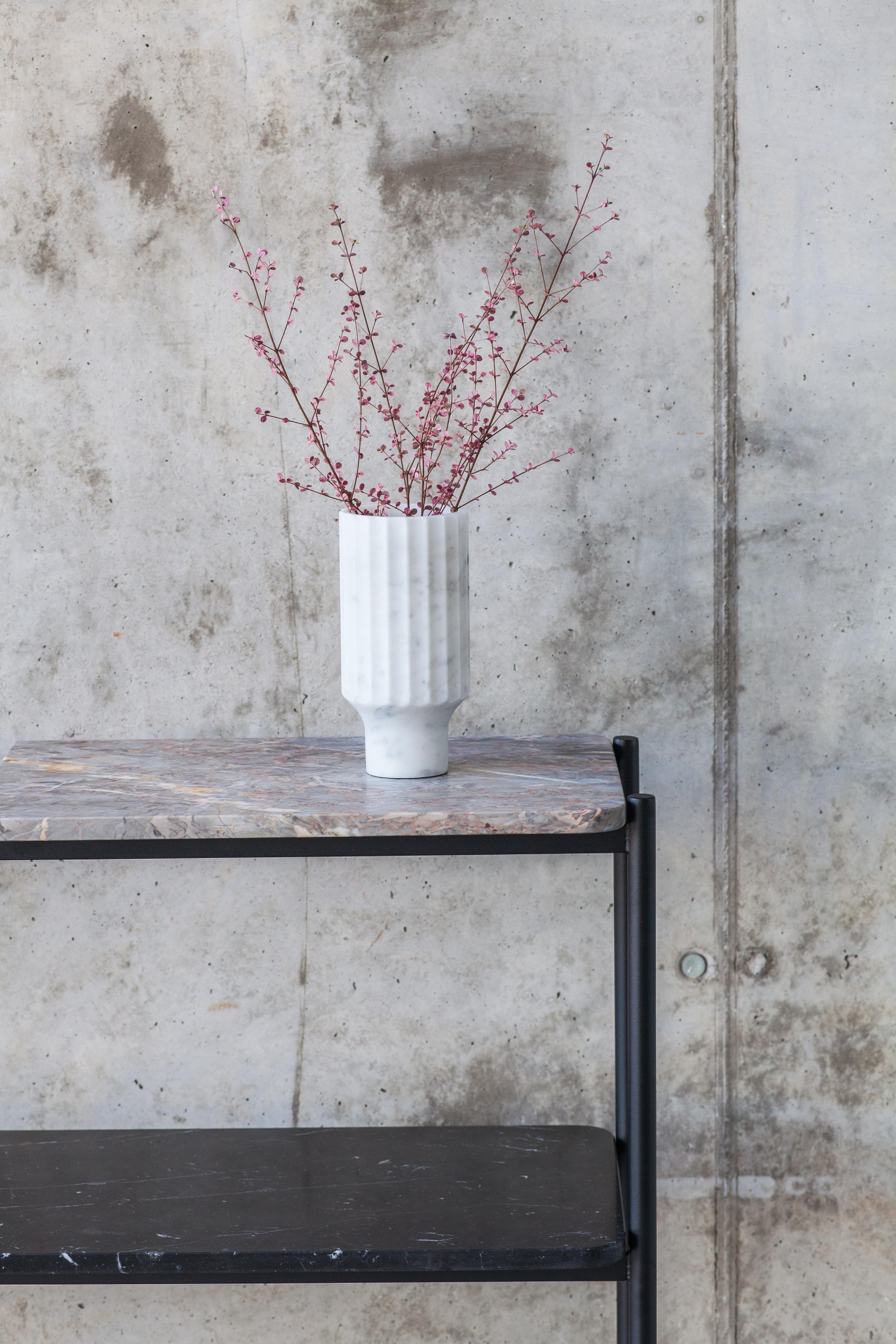 French Bagnères Console Table Arabescato ‘White’ and Marquina ‘Black’ Marble / Metal For Sale
