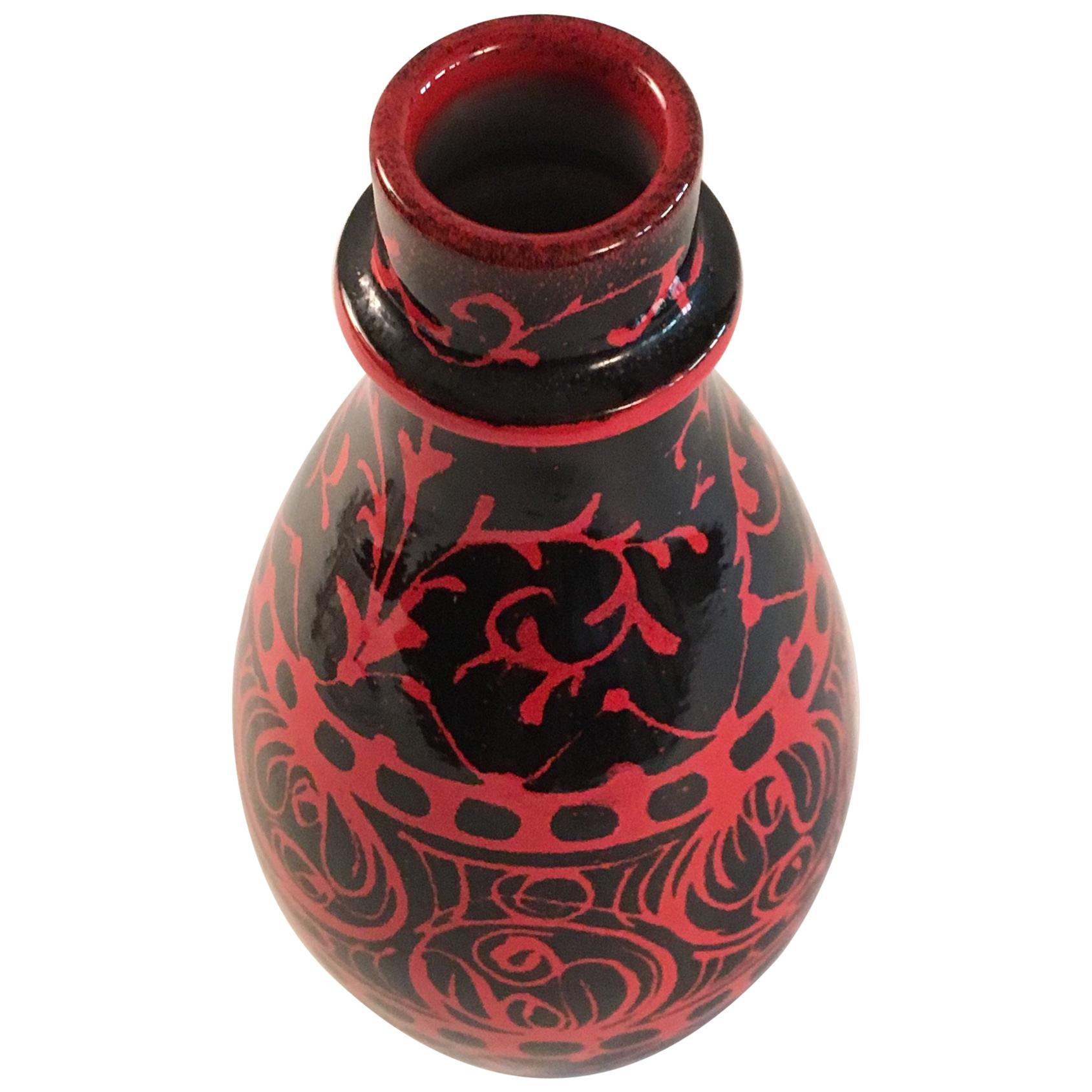 Bagni Ceramiche Red and Black Vase Alvino Bagni Italy, circa 1970