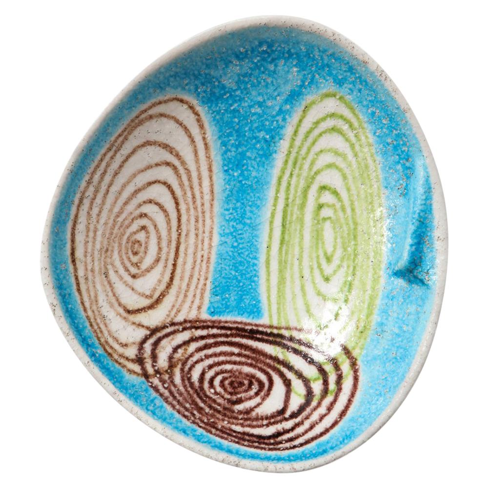 Alvino Bagni Raymor Ashtray Bowl, Ceramic, Abstract, Blue, Green, Brown, Signed For Sale