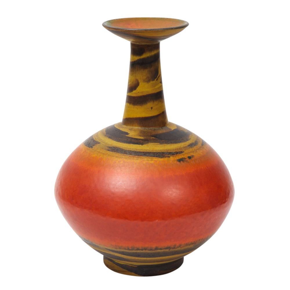 Italian Alvino Bagni for Raymor Vase, Ceramic, Orange, Red, Yellow, Signed