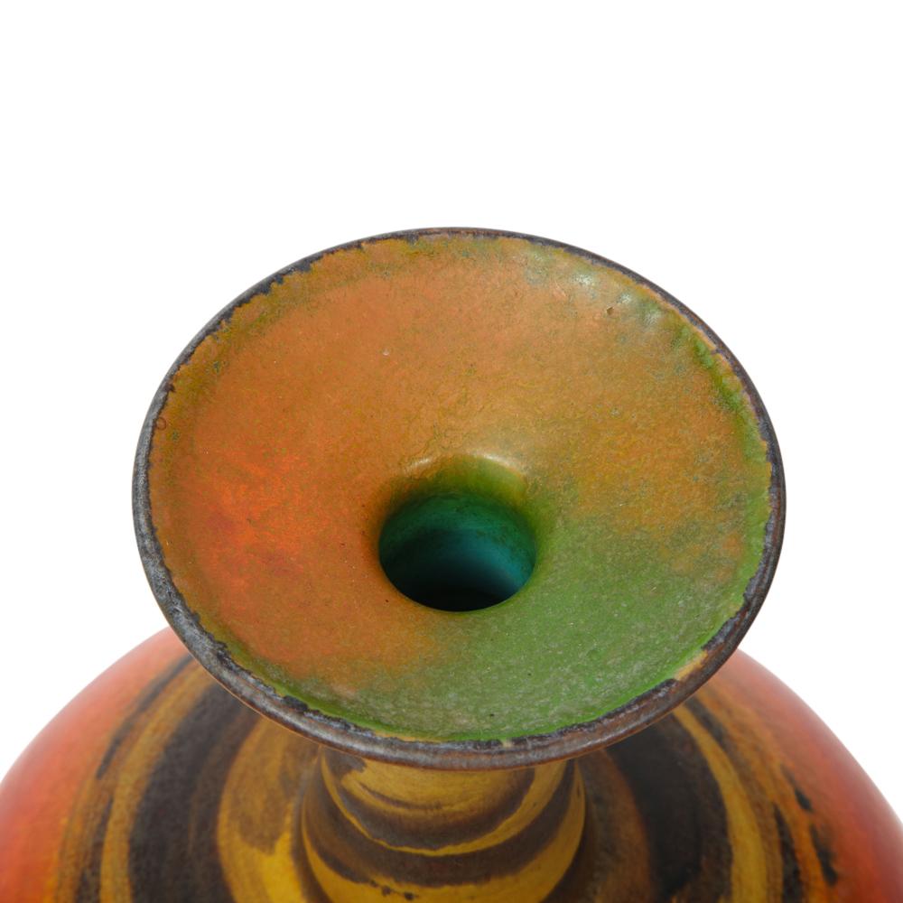 Alvino Bagni for Raymor Vase, Ceramic, Orange, Red, Yellow, Signed 1