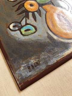 1960s Orange Ceramic Tile for Bitossi Floral by Alvino Bagni, Framed, Italien
