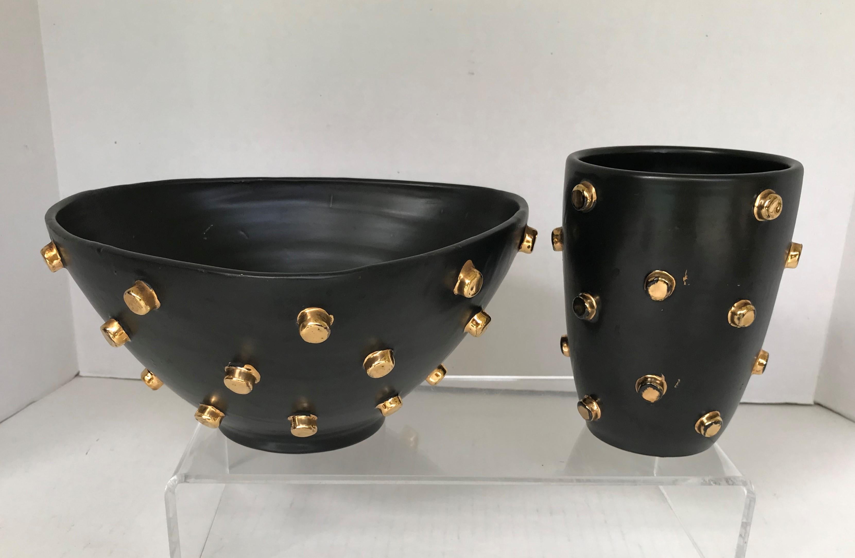 Bagni Modern Good Friends Brutalist Black & Gold Ceramic Vessels Bitossi, 1960s 10