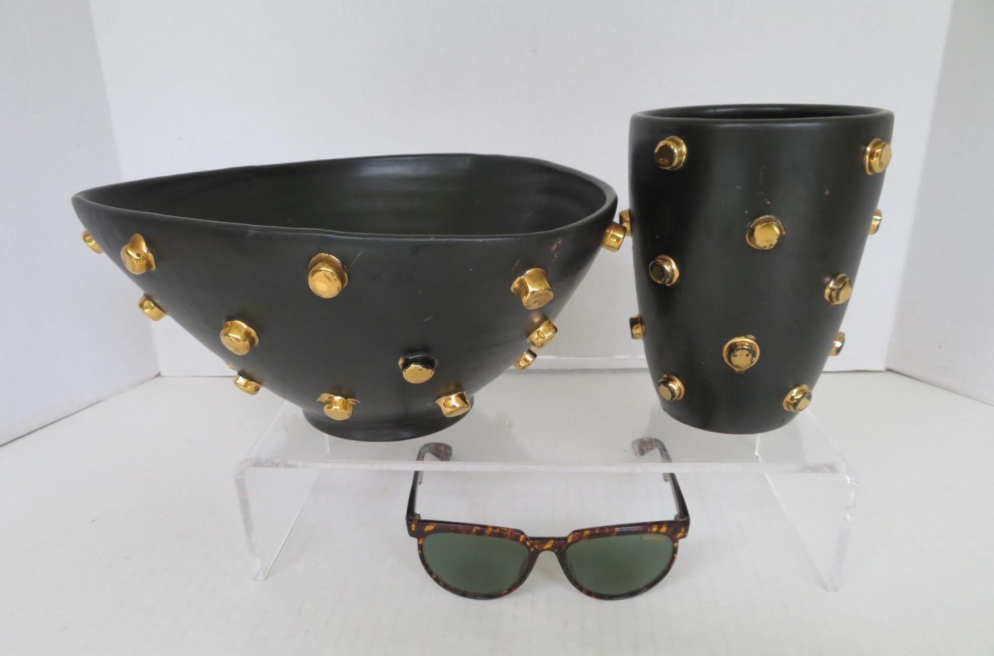 Bagni Modern Good Friends Brutalist Black & Gold Ceramic Vessels Bitossi, 1960s 11