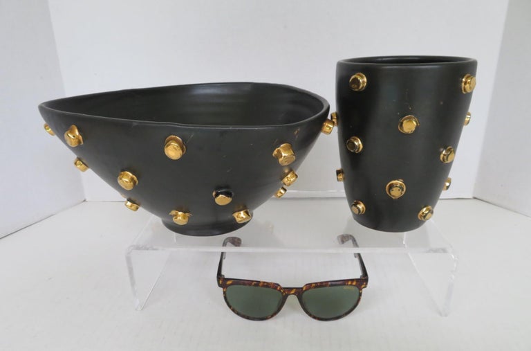 Bagni Modern Good Friends Brutalist Black & Gold Ceramic Vessels Bitossi, 1960s For Sale 11