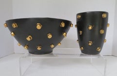 Bagni Modern Good Friends Brutalist Black & Gold Ceramic Vessels Bitossi, 1960s
