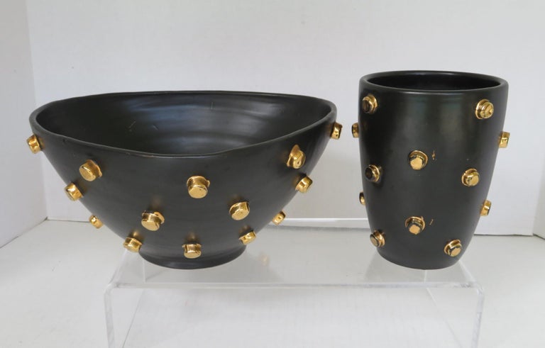 Mid-Century Modern Bagni Modern Good Friends Brutalist Black & Gold Ceramic Vessels Bitossi, 1960s For Sale