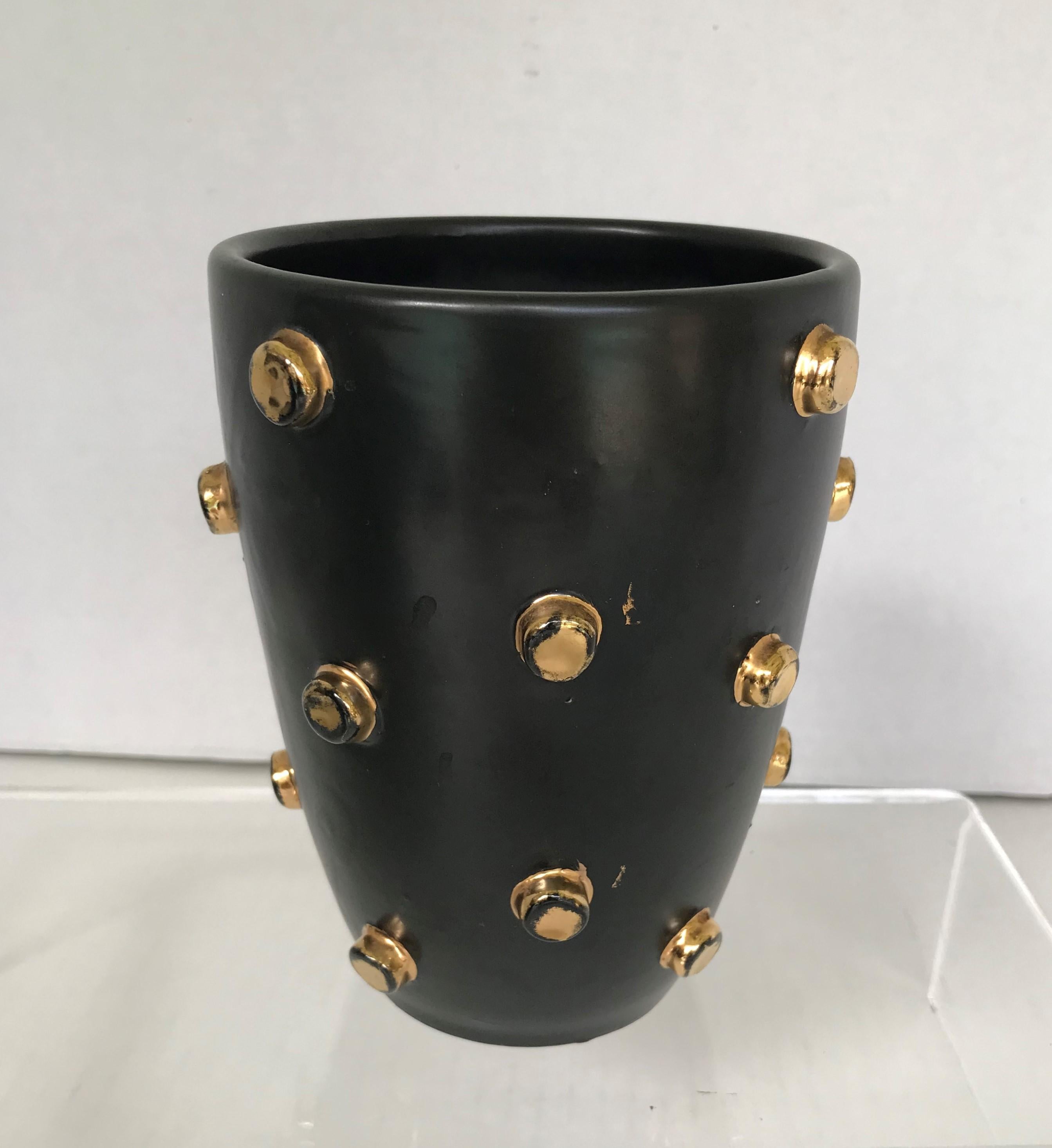 Italian Bagni Modern Good Friends Brutalist Black & Gold Ceramic Vessels Bitossi, 1960s