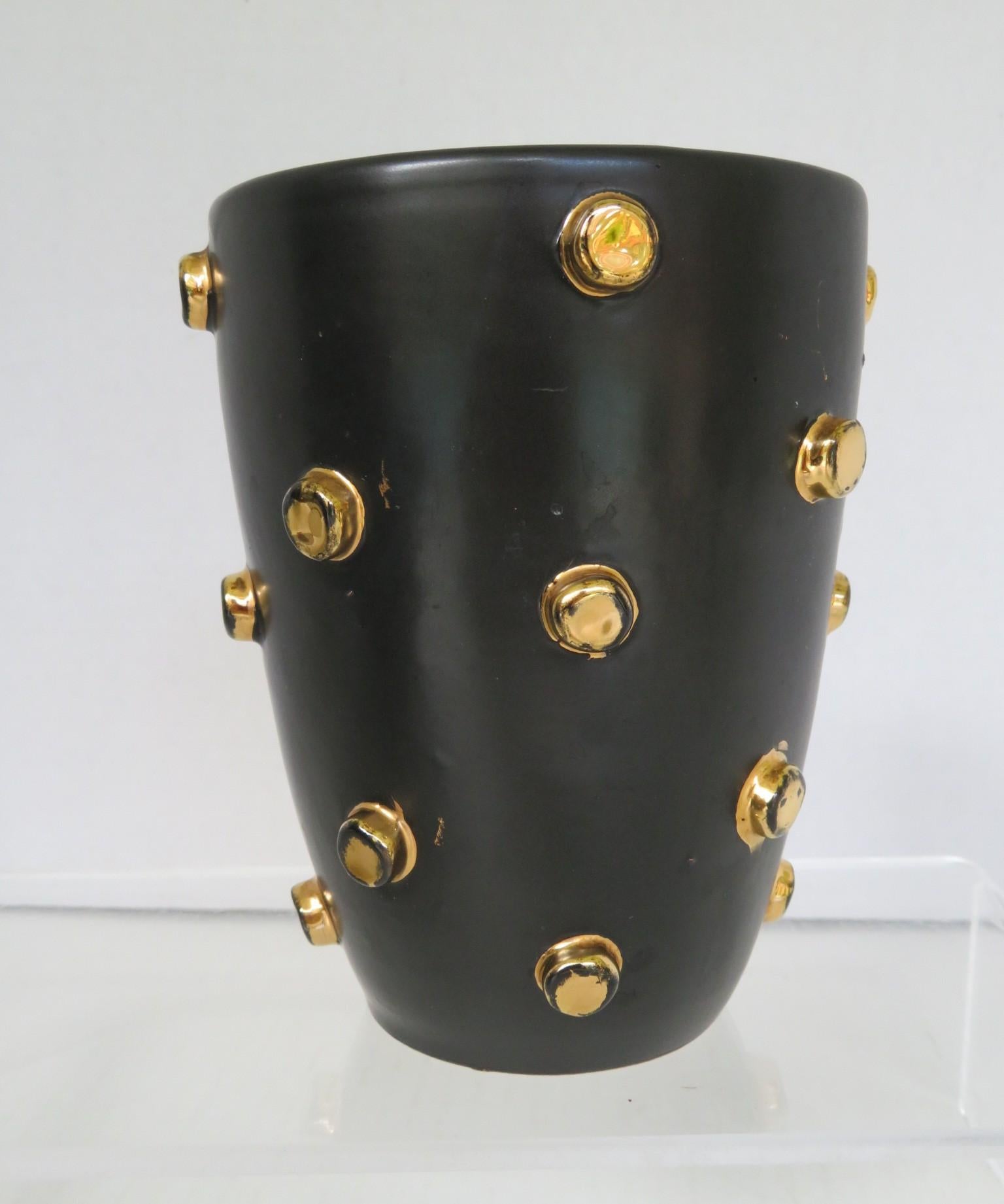 Clay Bagni Modern Good Friends Brutalist Black & Gold Ceramic Vessels Bitossi, 1960s
