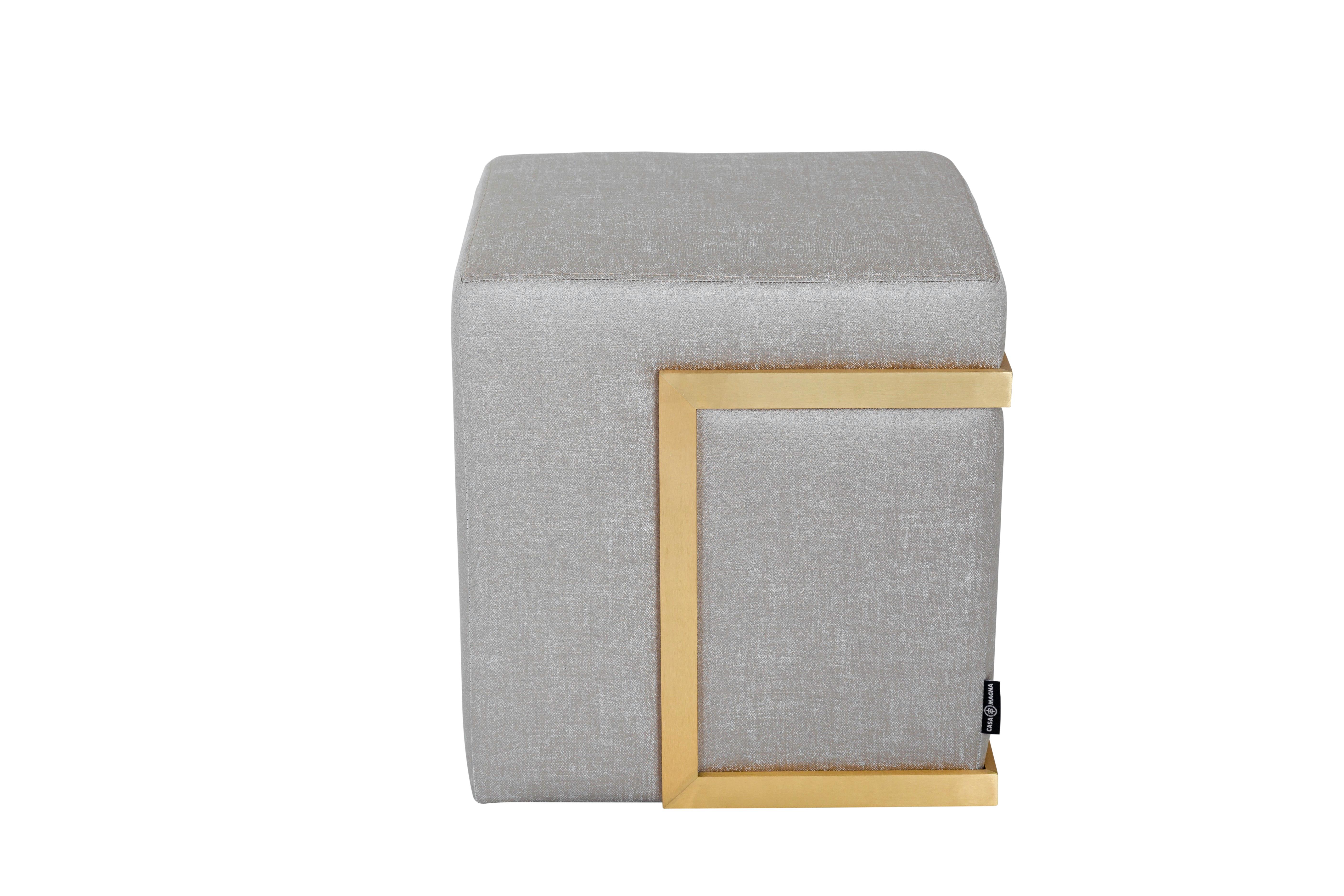 Modern Bago Cube Pouf with Antique Brass Structure For Sale