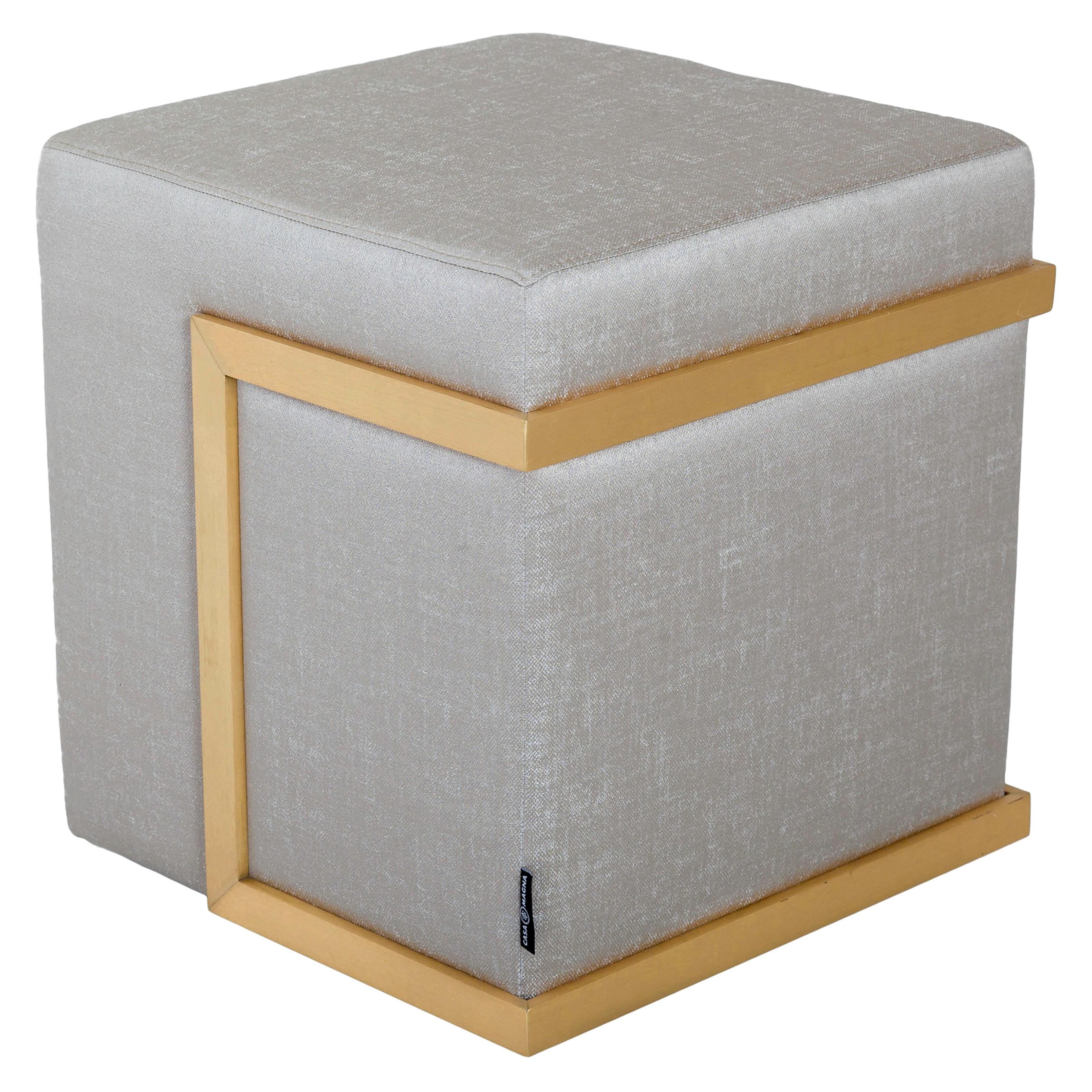 Bago Cube Pouf with Antique Brass Structure For Sale