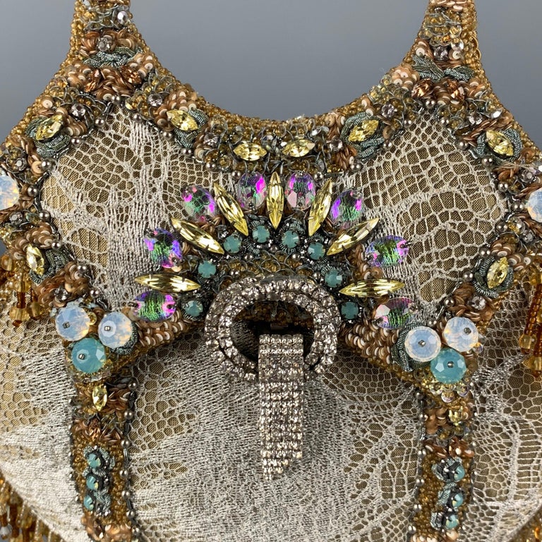 Gallery Detail: Bagteria Moss Silver Beaded Lace Evening Limited Edition Handbag For