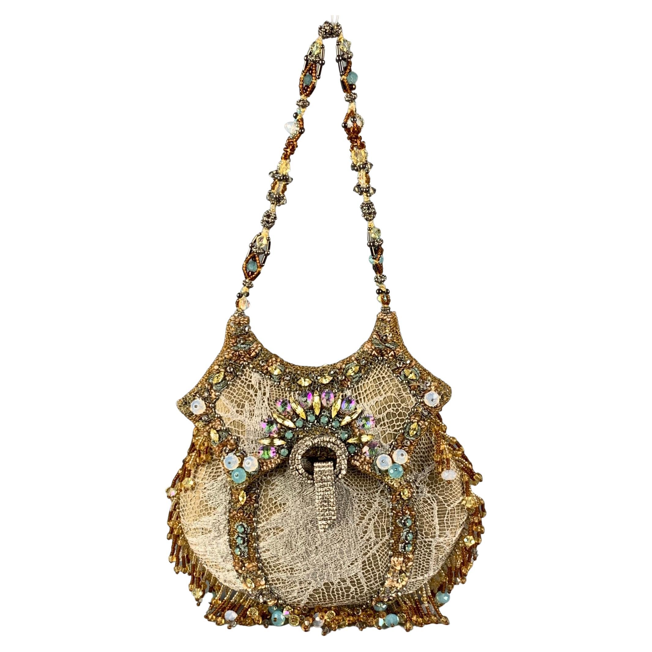 BAGTERIA Moss Silver Beaded Lace Evening Limited Edition Handbag