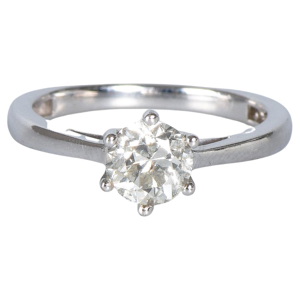 Bague alliance solitaire - or blanc 18 carats For Sale