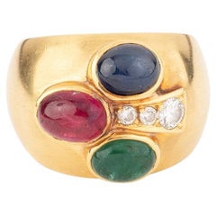 Bagues ancienne en émeraude, tourmaline et saphir en trèfle