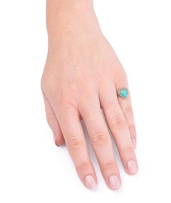 Bague ancienne en ou 18 carats, diamants et turquoise en forme de cœur