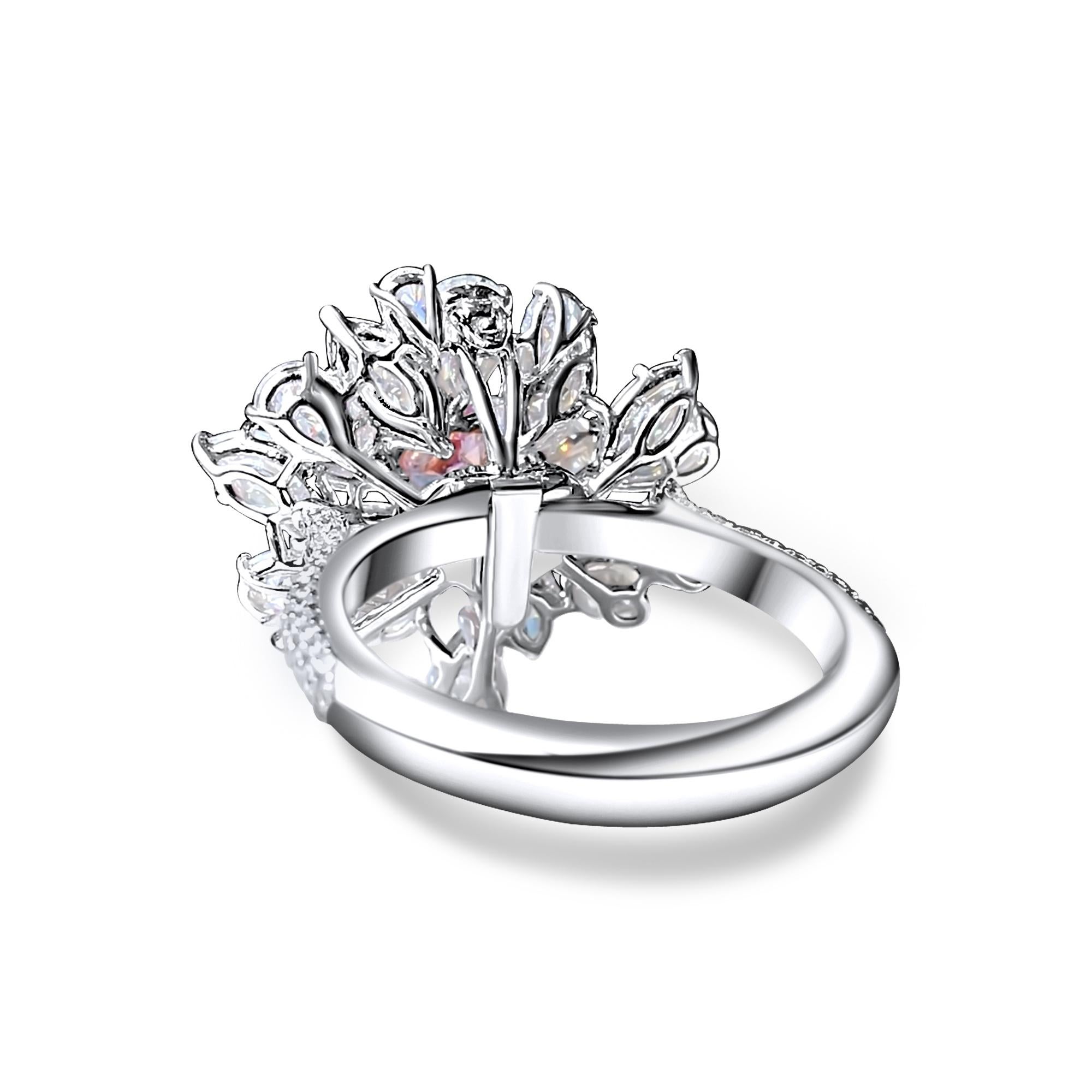 Art Nouveau Art deco heart-cut diamond ring Fancy Purplish Pink 1 carat GIA For Sale