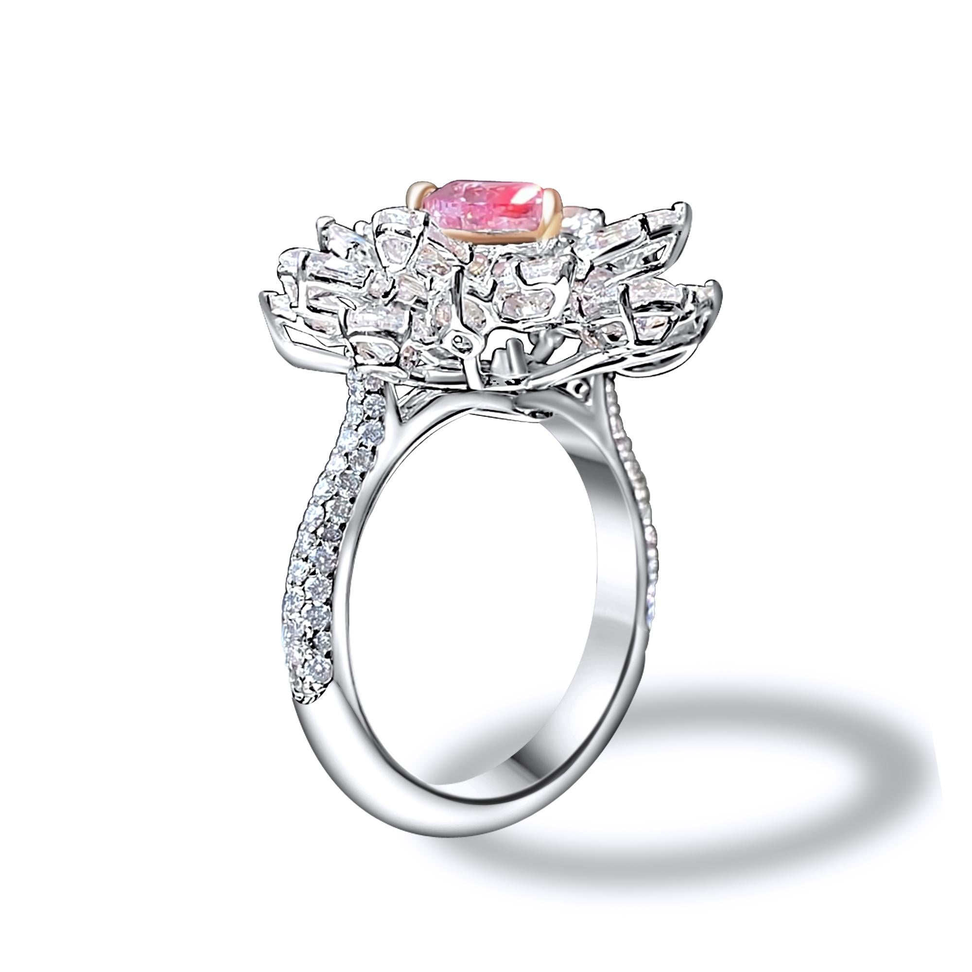 Rose Cut Art deco heart-cut diamond ring Fancy Purplish Pink 1 carat GIA For Sale