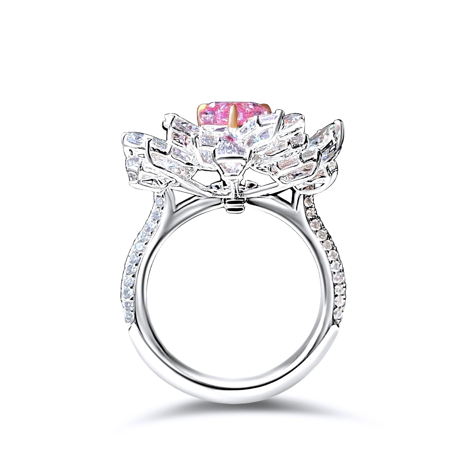 Art deco heart-cut diamond ring Fancy Purplish Pink 1 carat GIA In New Condition For Sale In PARIS, FR
