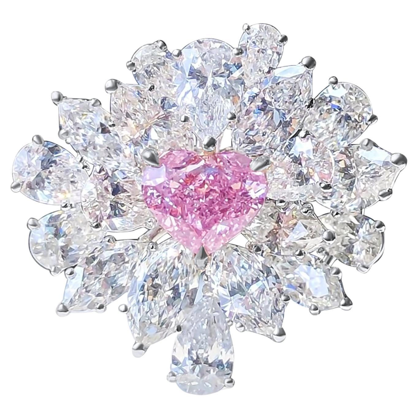 Art deco heart-cut diamond ring Fancy Purplish Pink 1 carat GIA For Sale