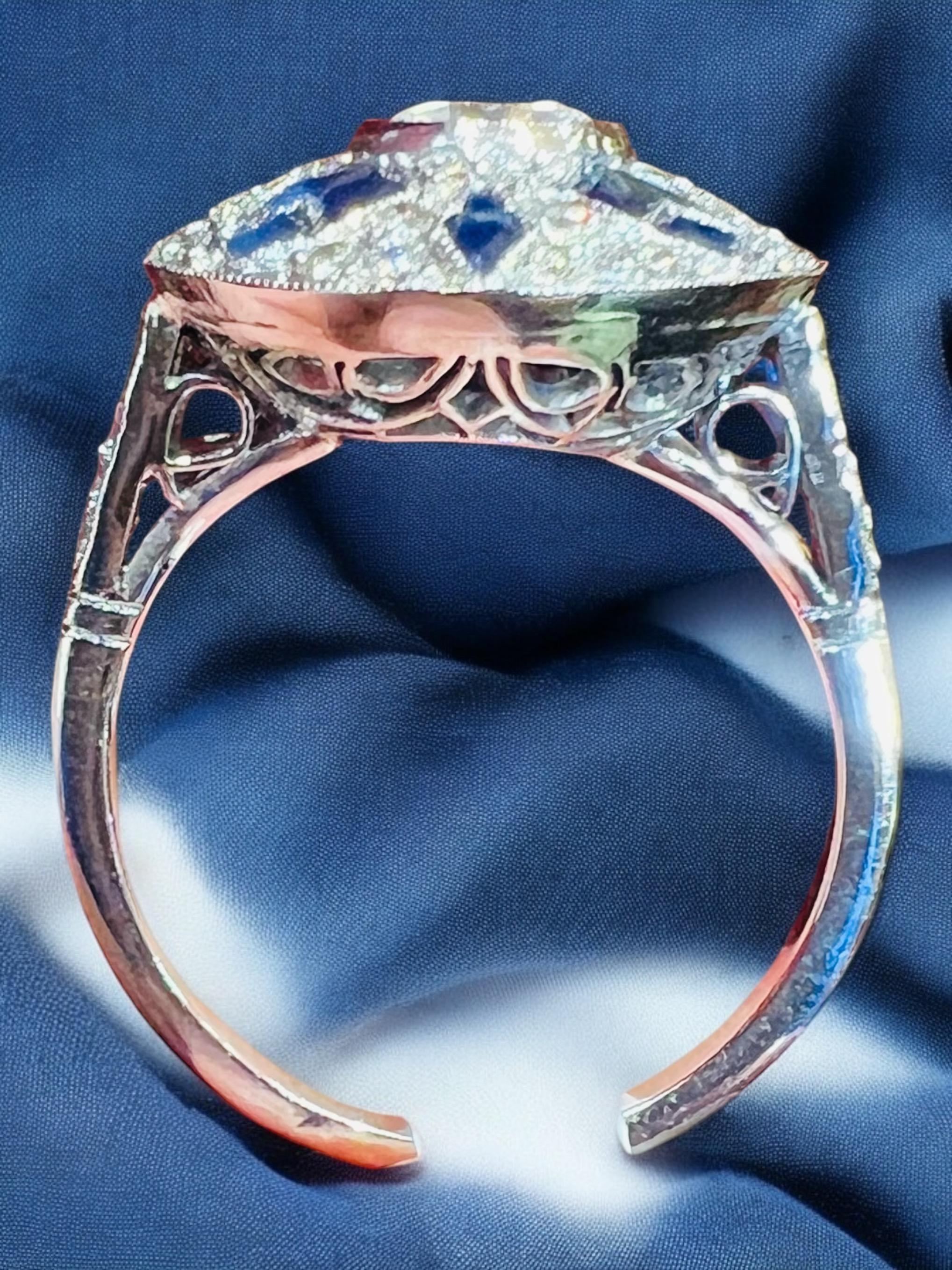 Art deco ring, in platinum set with diamonds and sapphires For Sale 5