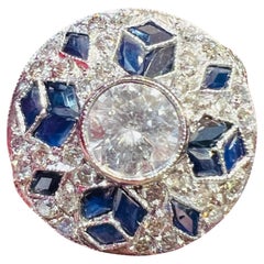 Art deco ring, in platinum set with diamonds and sapphires