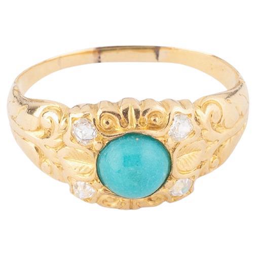 Bague Art nouveau en turquoise et diamants