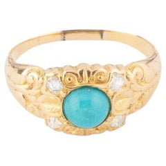 Bague Art nouveau en turquoise et diamants