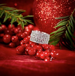 18k White Gold Art Deco Style Band Ring 1.28 Carats of Diamonds Milgrain Setting