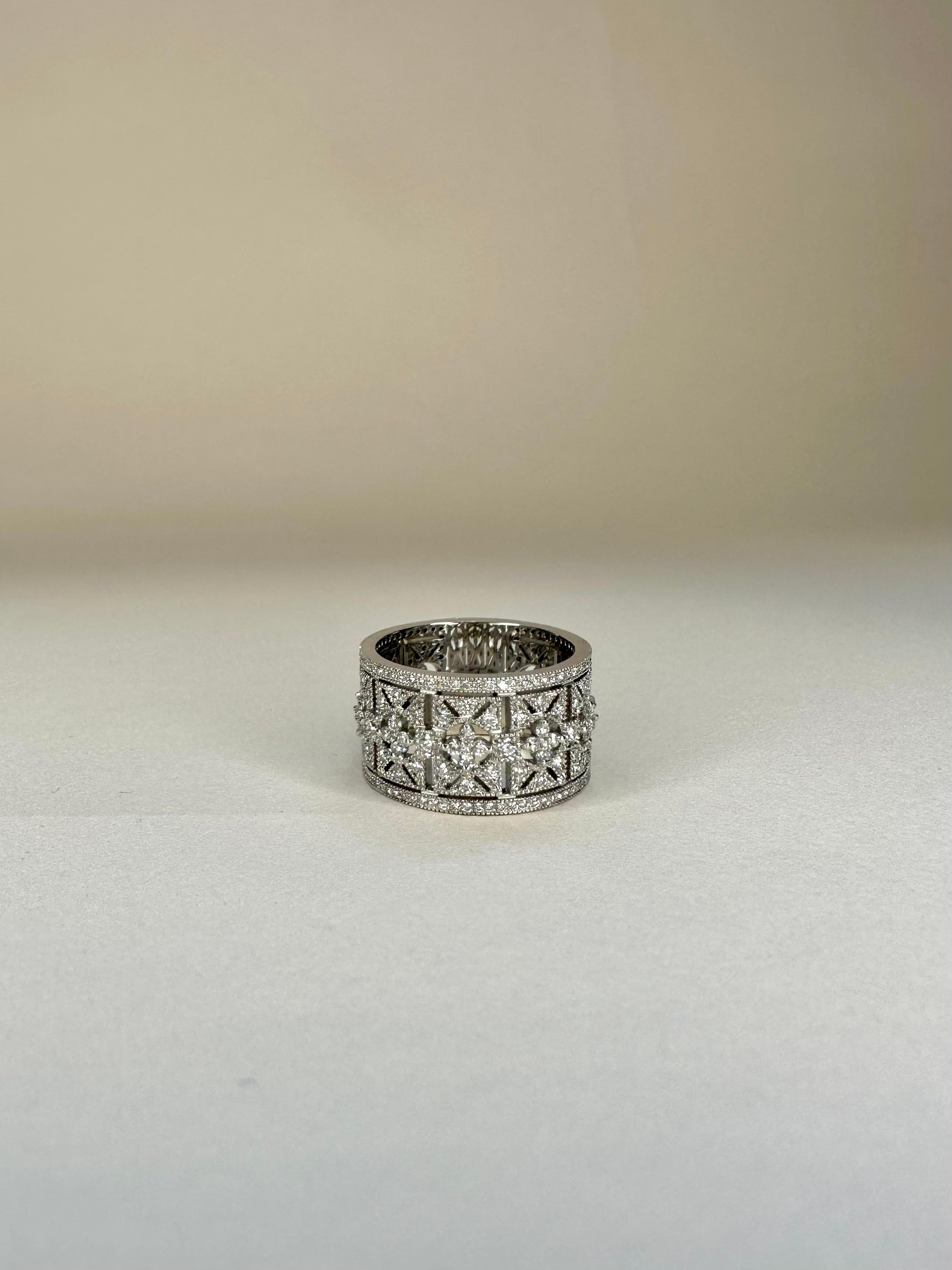 For Sale:  18k White Gold Art Deco Style Band Ring 1.28 Carats of Diamonds Milgrain Setting 3