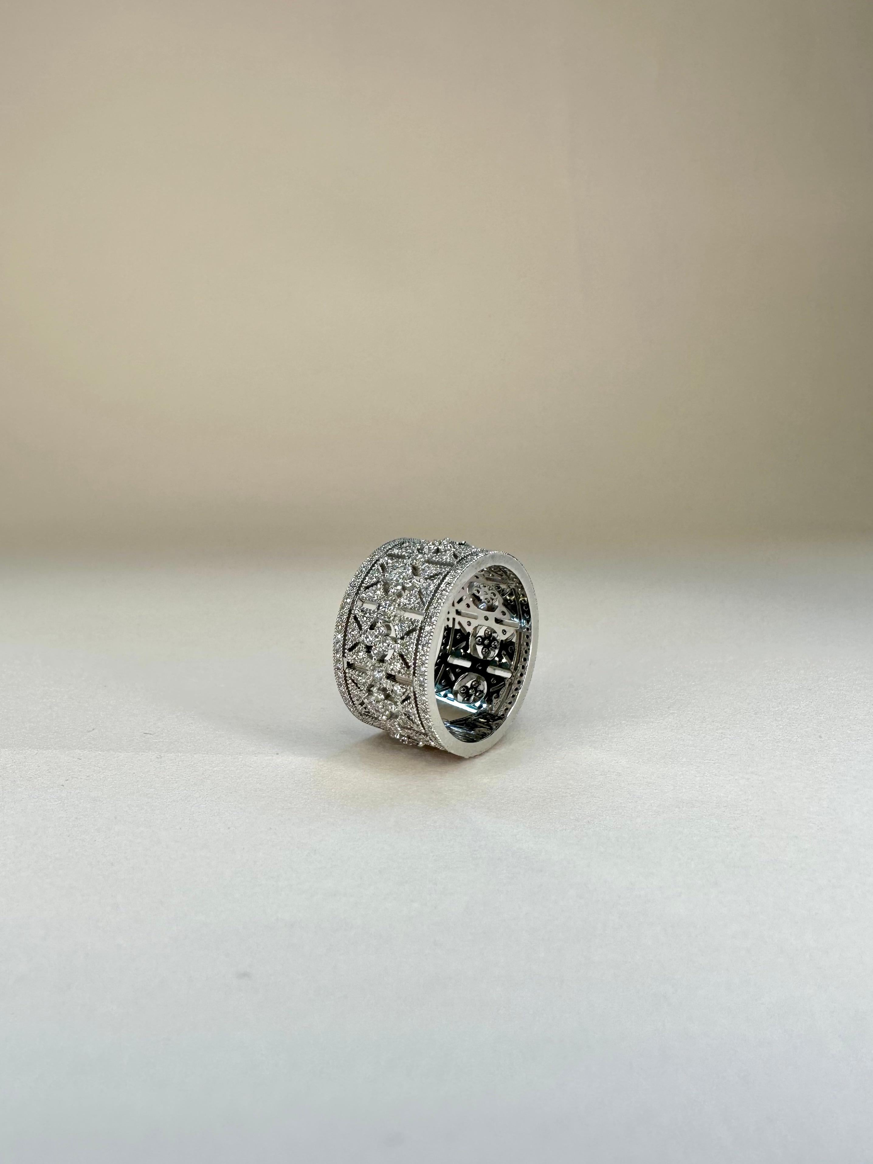 For Sale:  18k White Gold Art Deco Style Band Ring 1.28 Carats of Diamonds Milgrain Setting 5