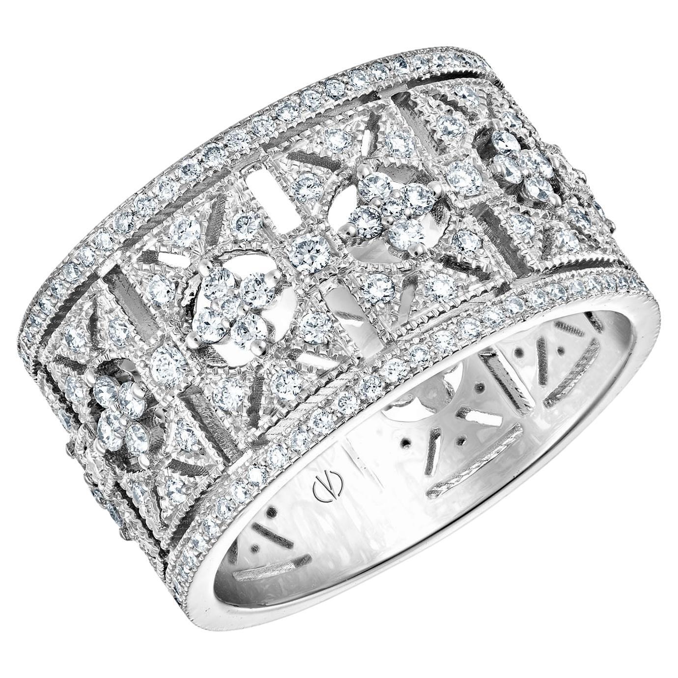 18 Karat Weißgold Art Deco-Ring mit 1,28 Karat Diamanten in Milgrain-Fassung