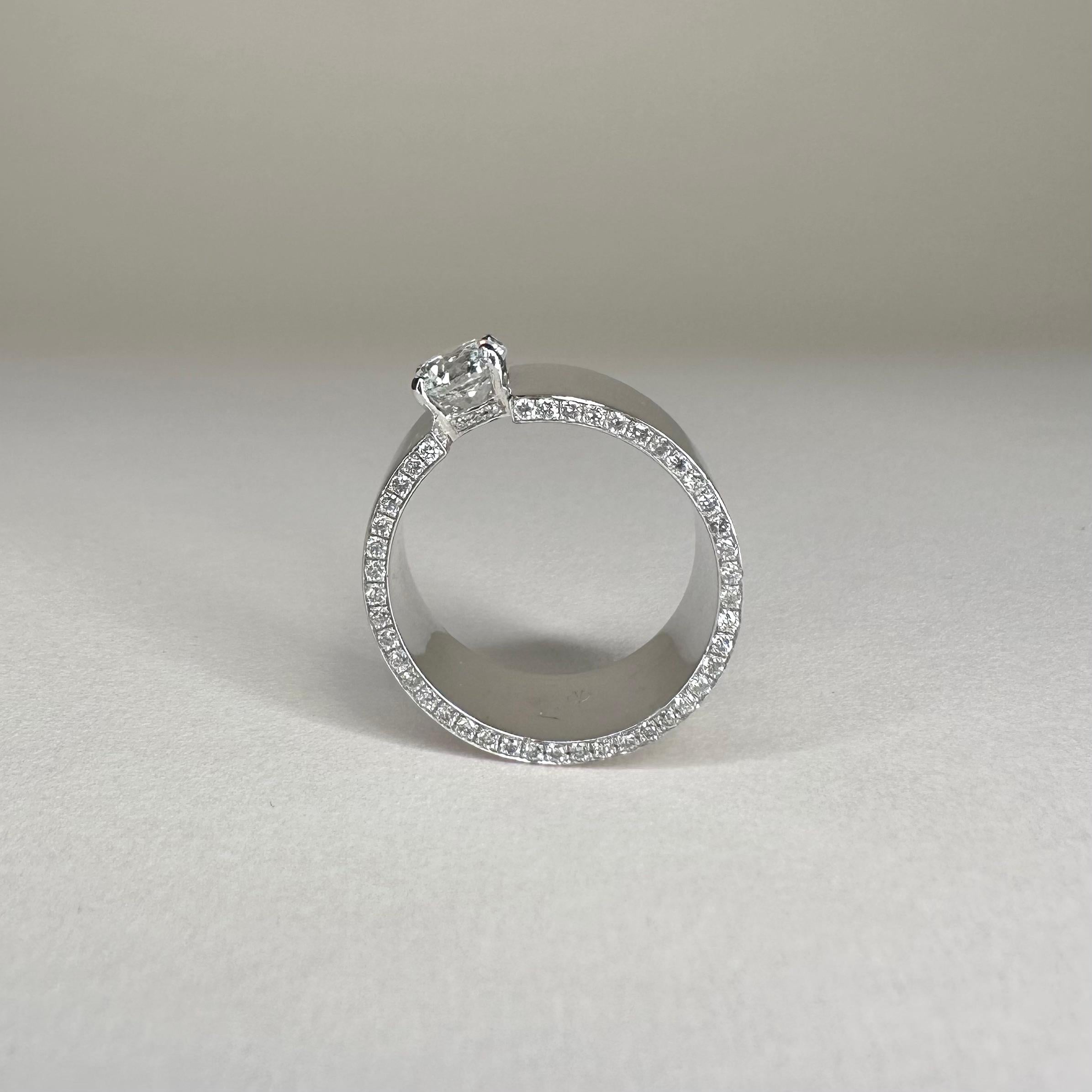 Bague Bandeau En or Blanc Palladi 18 Ct Et Diamant Central 0,90 Ct, Pav 0,69ct im Angebot 3