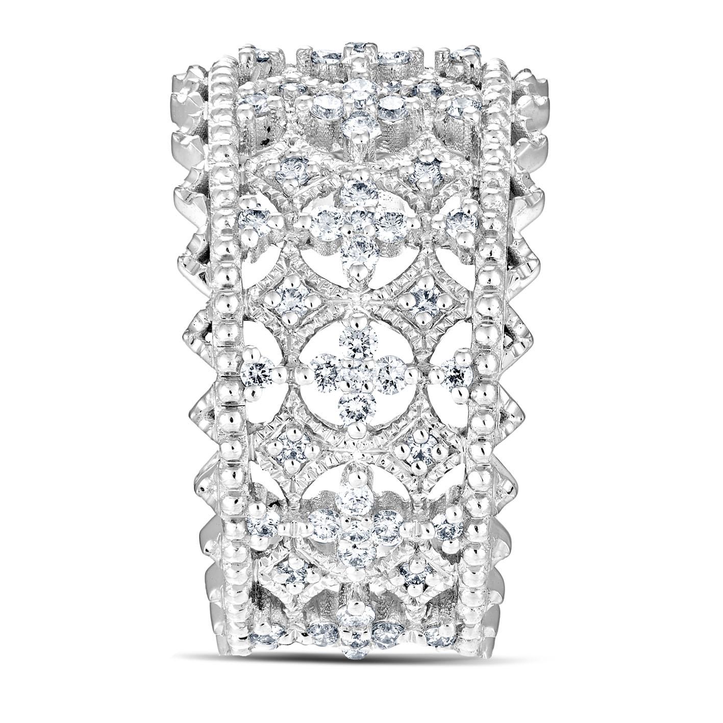 For Sale:  18k White Gold Lace Design Band Ring set with 1.1 Carats of Diamonds 2