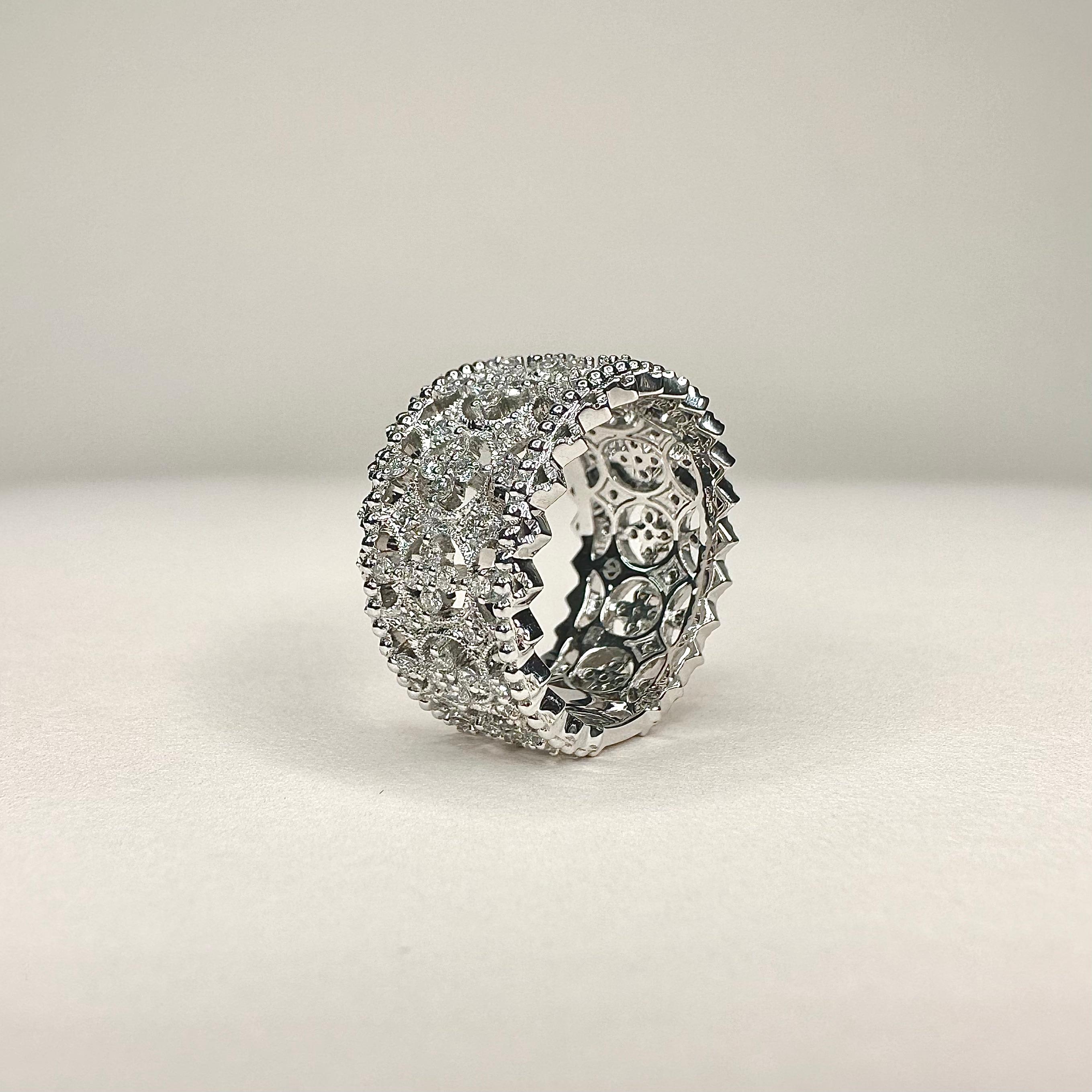 For Sale:  18k White Gold Lace Design Band Ring set with 1.1 Carats of Diamonds 6
