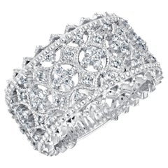 18k White Gold Lace Design Band Ring set with 1.1 Carats of Diamonds