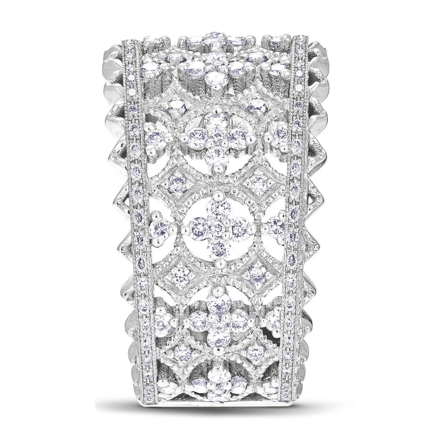 For Sale:  18k White Gold Lace Design Band Ring set with 1.79 Carats of Diamonds 2