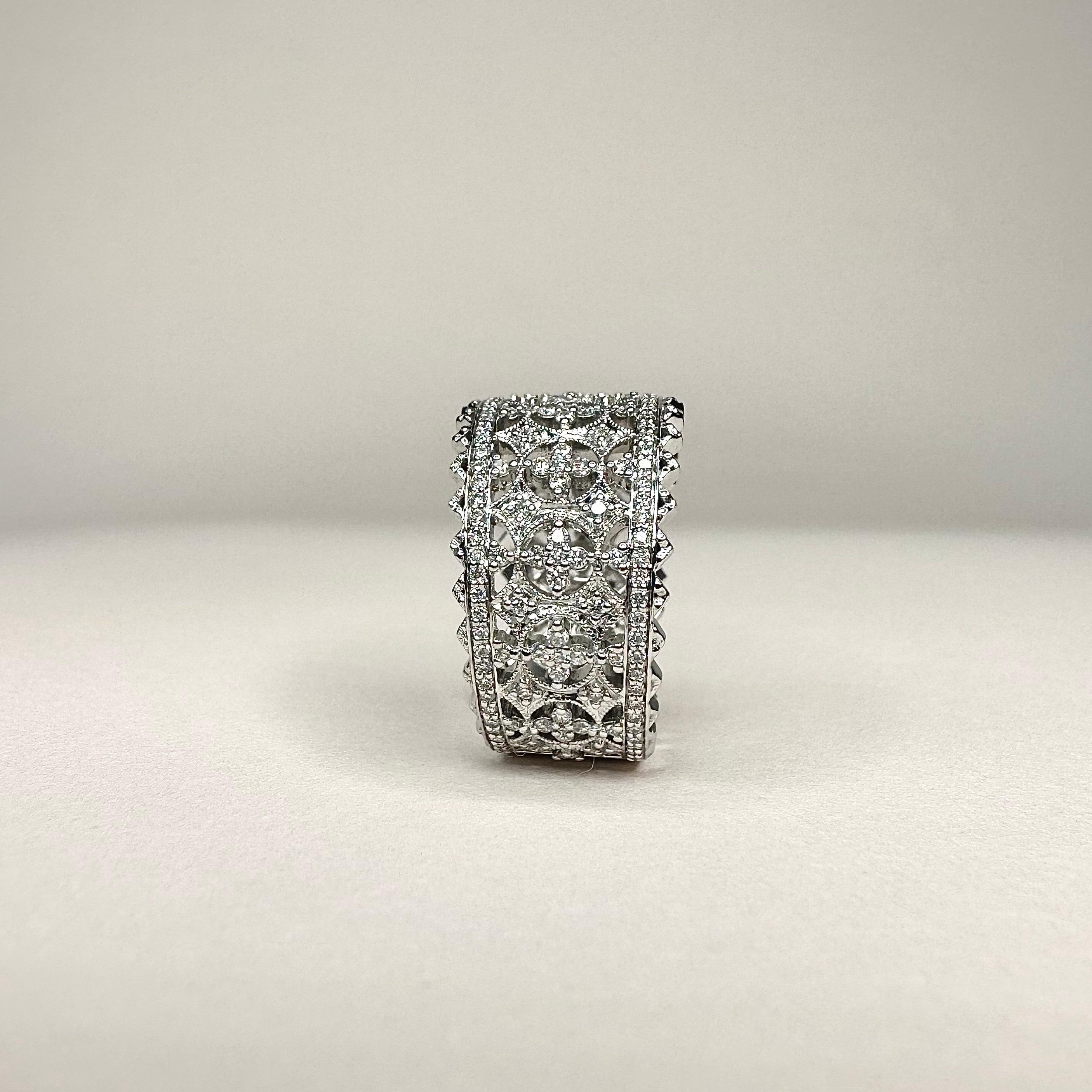 For Sale:  18k White Gold Lace Design Band Ring set with 1.79 Carats of Diamonds 6