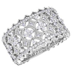 18k White Gold Lace Design Band Ring set with 1.79 Carats of Diamonds