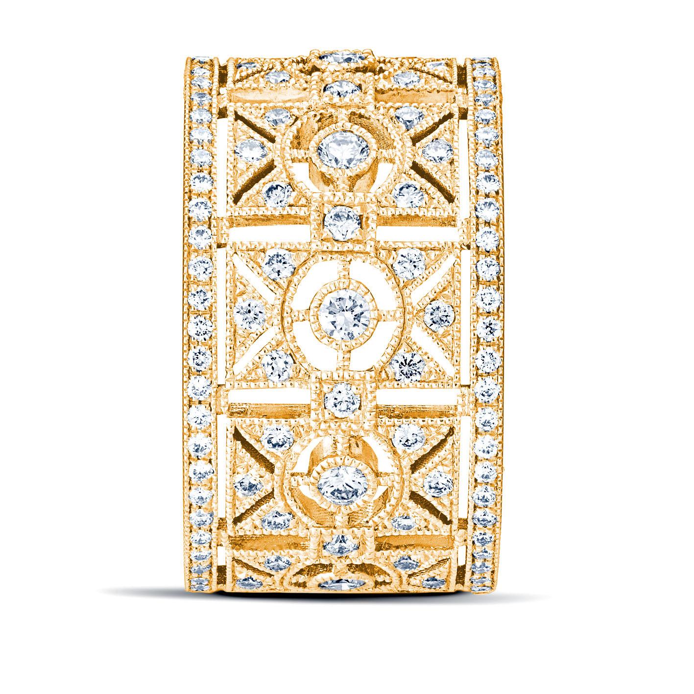 For Sale:  18k Yellow Gold Art Deco Band Ring set with 1.10 Carats of Diamonds 2