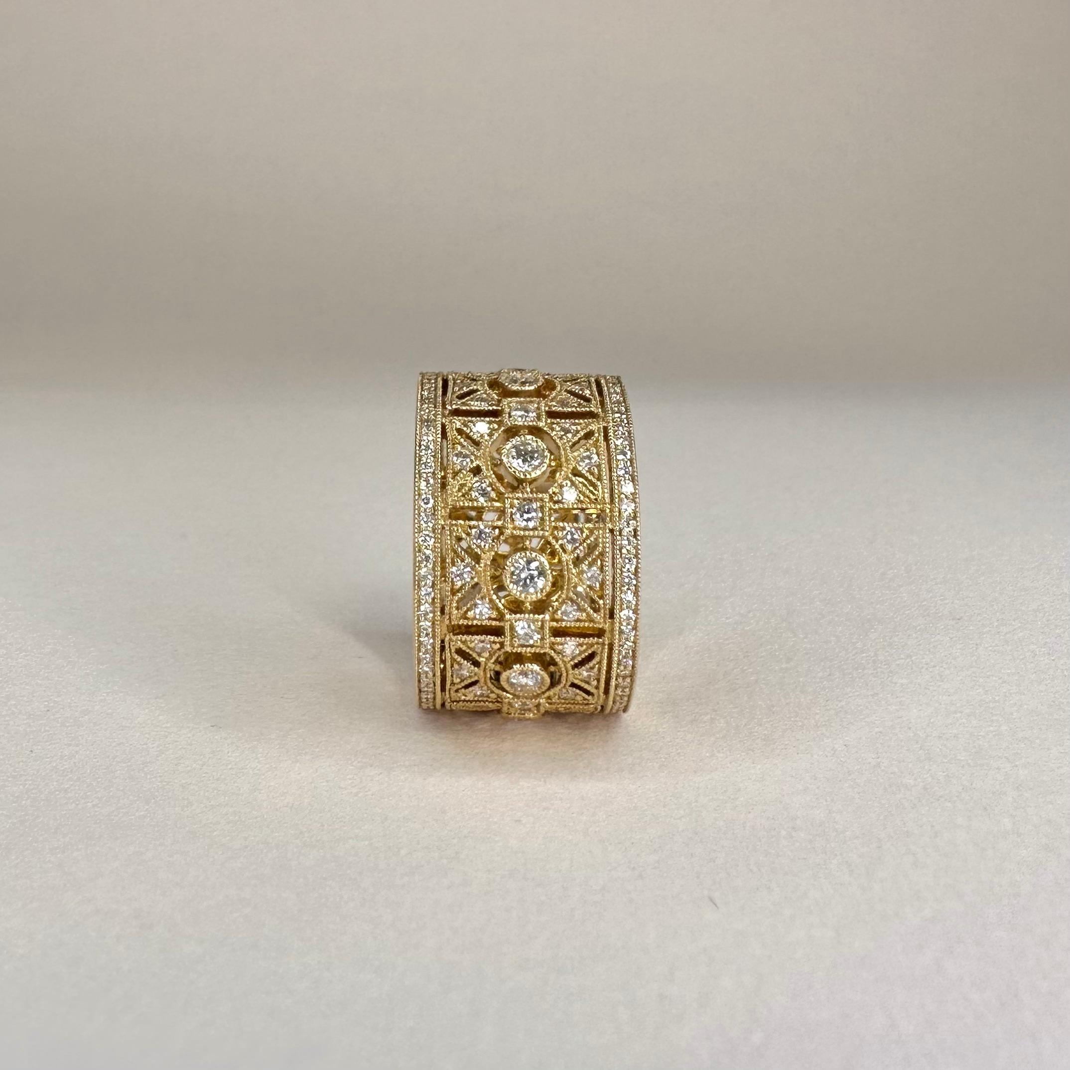 For Sale:  18k Yellow Gold Art Deco Band Ring set with 1.10 Carats of Diamonds 5