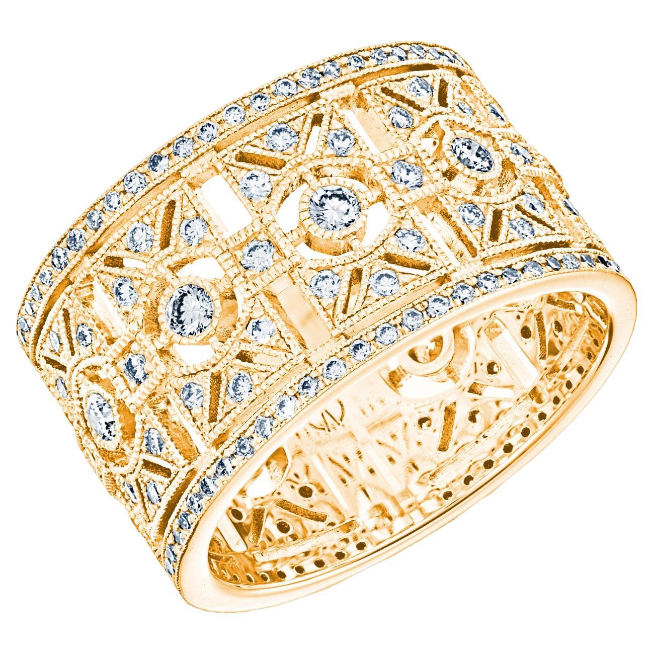 18 Karat Gelbgold Art Deco Band-Ring mit 1,10 Karat Diamanten